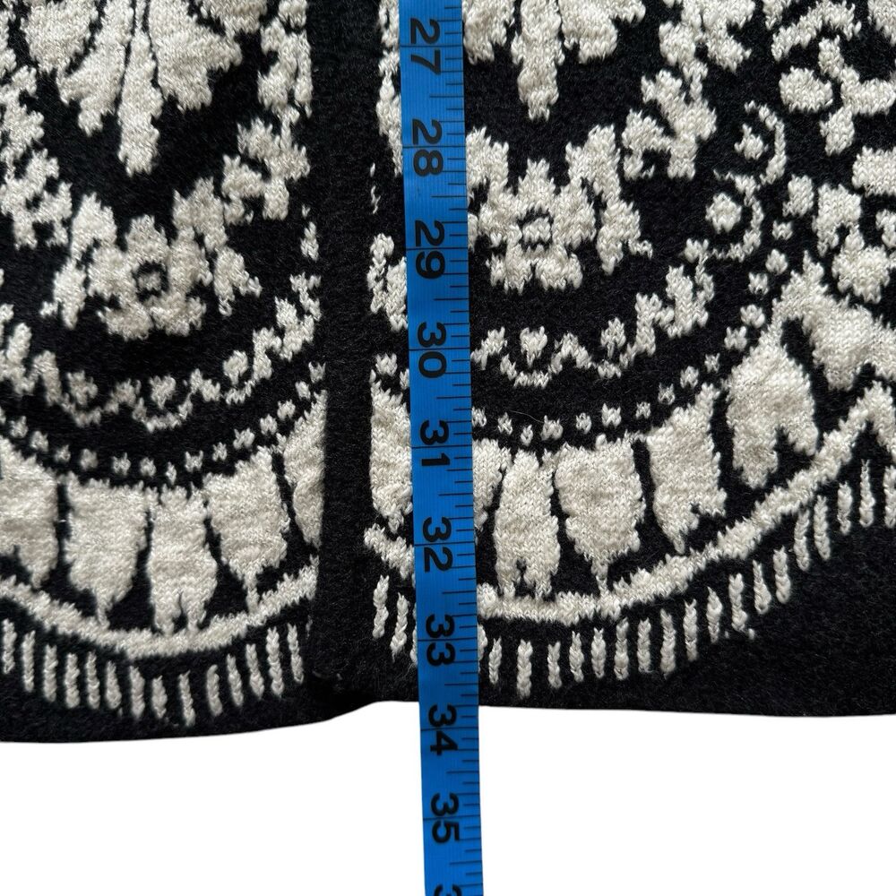 J Jill Cardigan Sweater Size XL Petite Long Jacquard Open Front Black - Picture 7 of 13